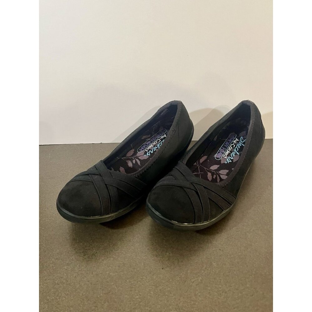 Skechers Kiss-Make Out Casual Comfort Flats Women’s US 5 Black Stretch Fit